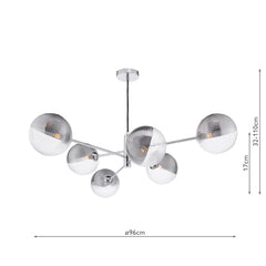 Vignette 6 Light Pendant Polished Chrome With Smoked/Clear Ribbed Glass