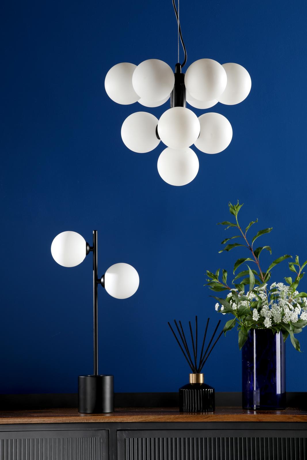 Vine 10 Light Pendant Satin Black With Opal Glass
