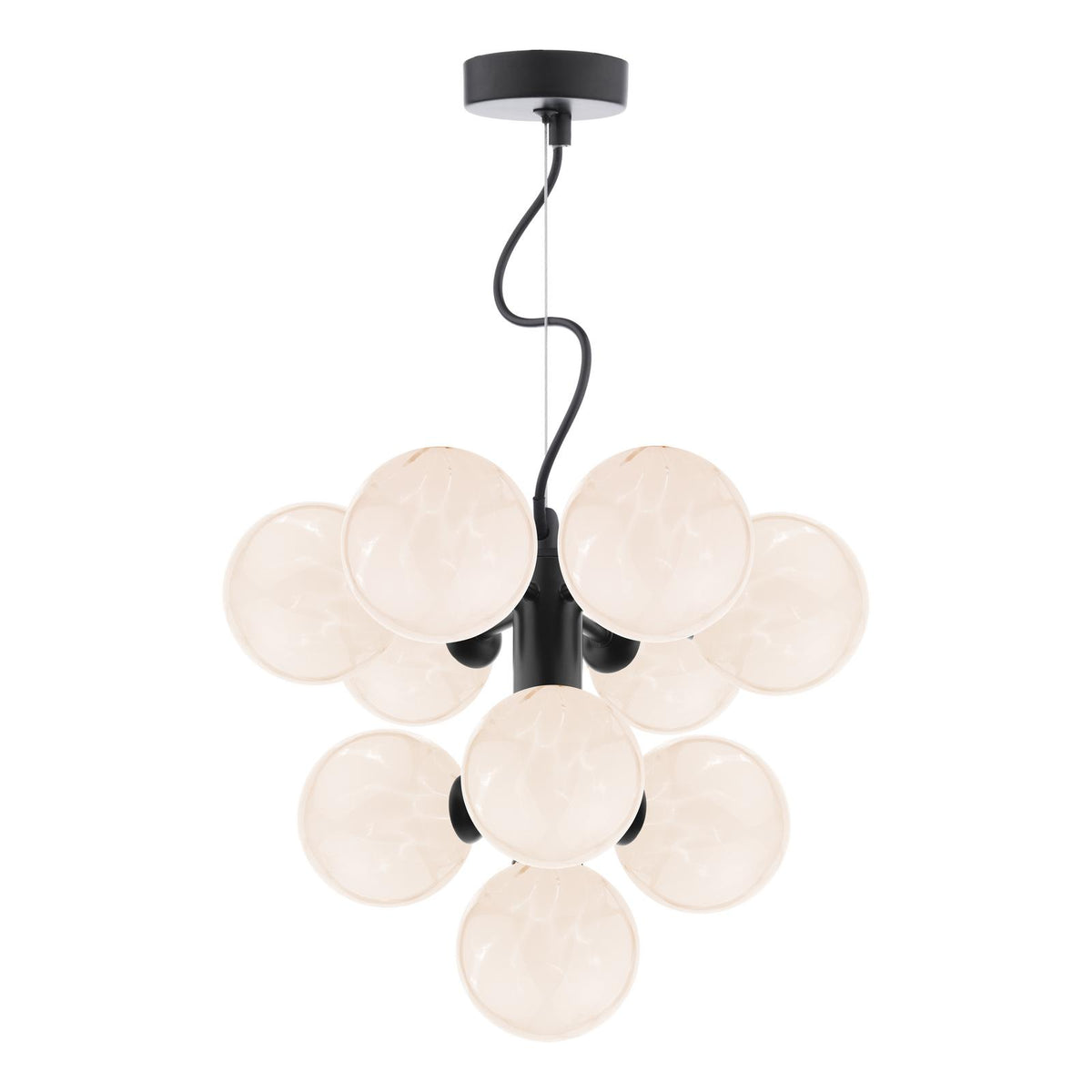Vine 10 Light Pendant Satin Black With White Confetti Glass