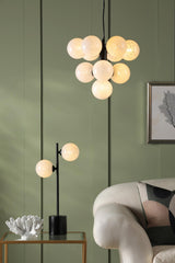 Vine 10 Light Pendant Satin Black With White Confetti Glass