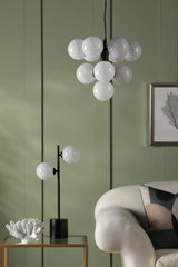 Vine 10 Light Pendant Satin Black With White Confetti Glass