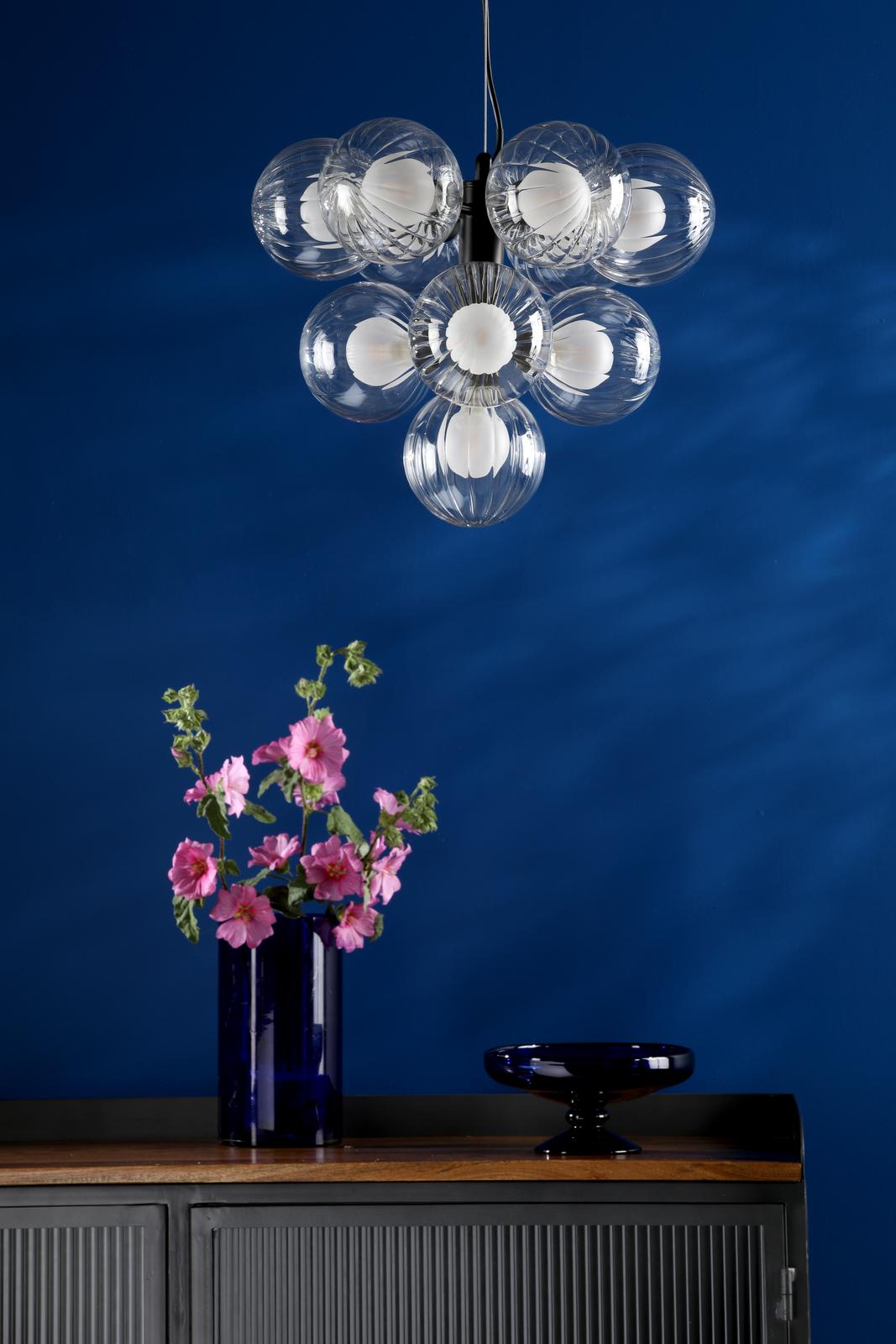 Vine 10 Light Pendant Satin Black With Clear/Opal Glass