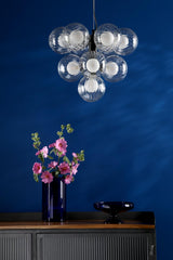 Vine 10 Light Pendant Satin Black With Clear/Opal Glass