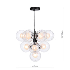 Vine 10 Light Pendant Satin Black With Clear/Opal Glass