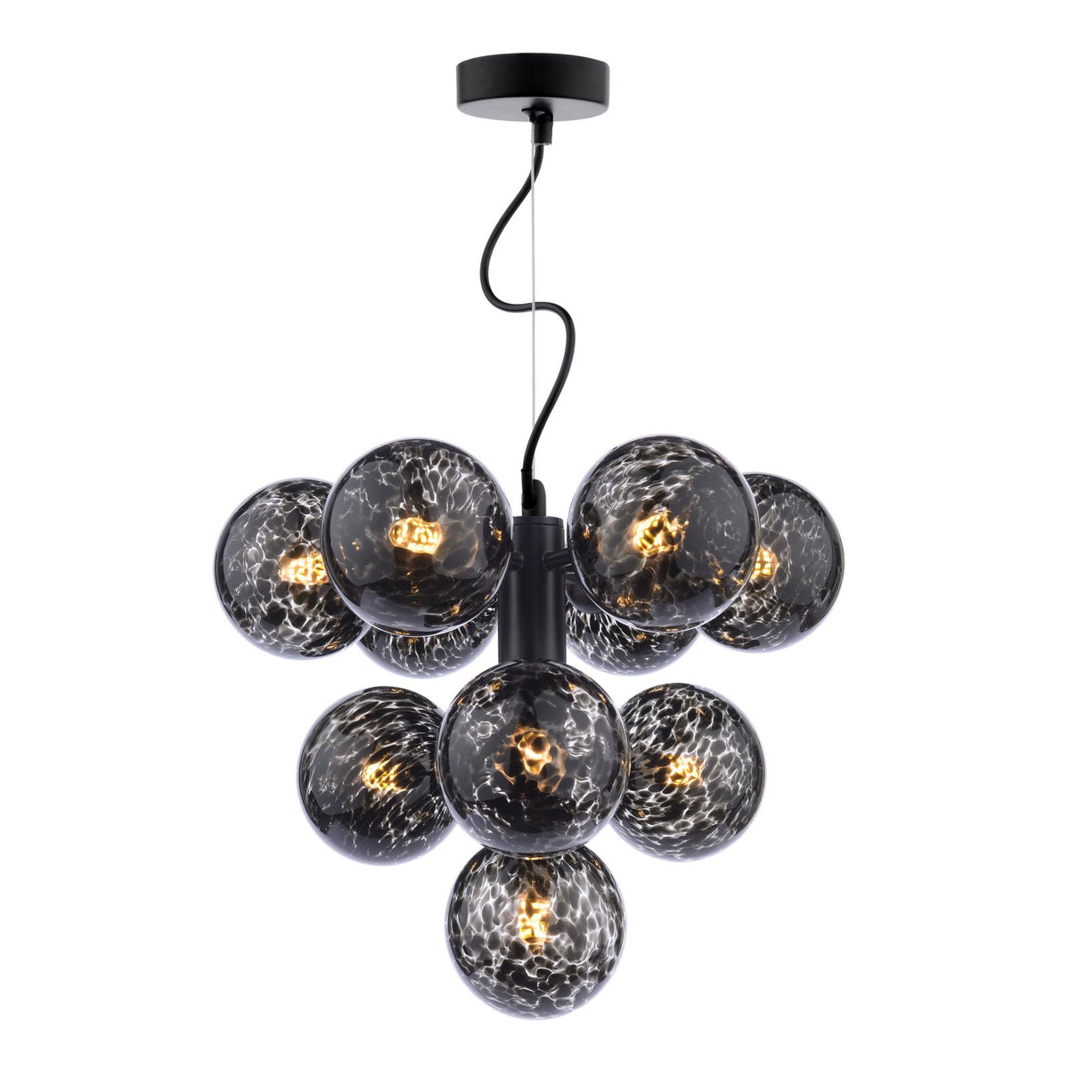 Vine 10 Light Pendant Satin Black With Black Confetti Glass