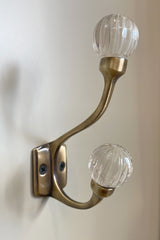 Laura Ashley Vivien Glass Double Hook Pair Antique Brass