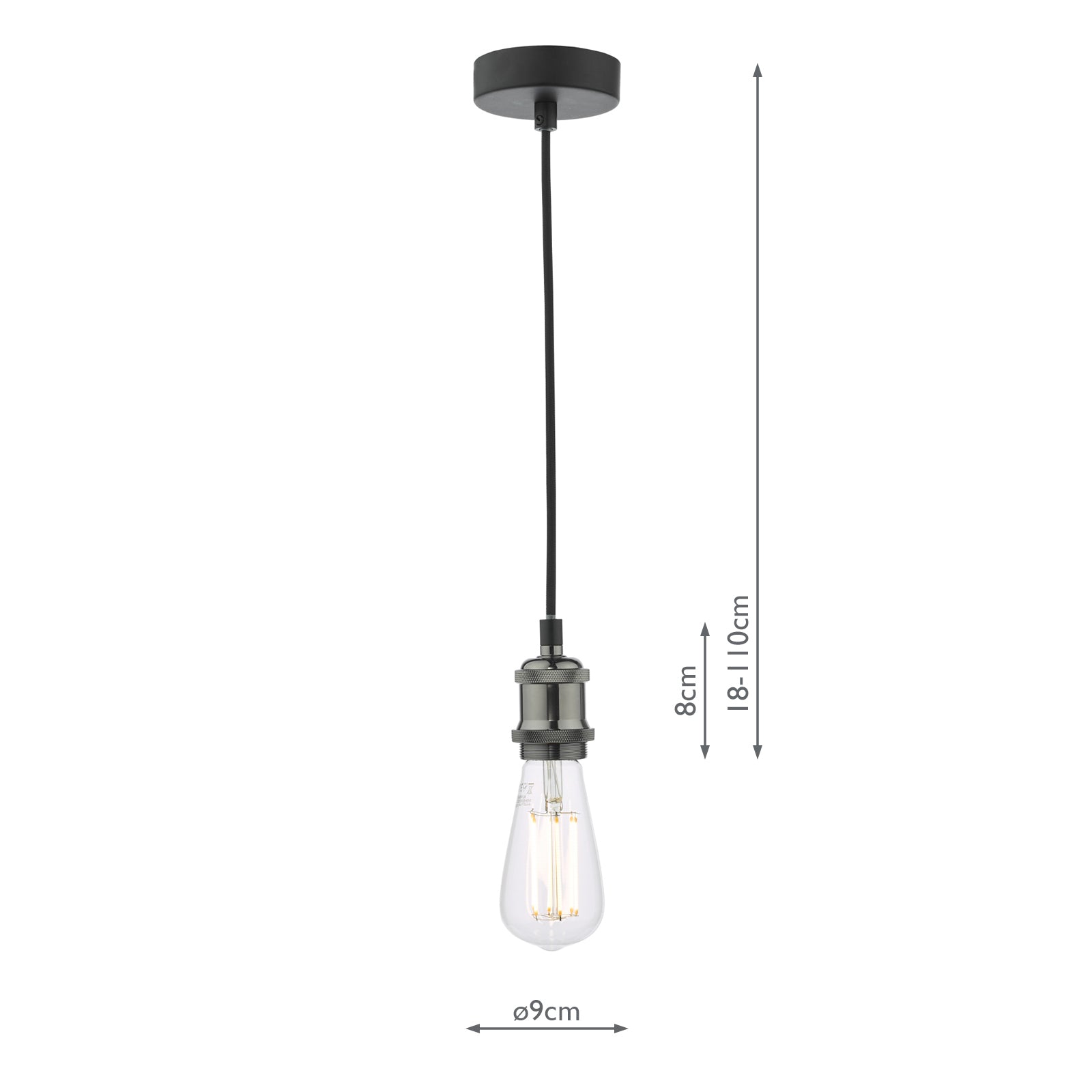 Waco 1 Light E27 Suspension Black Chrome Matt Black