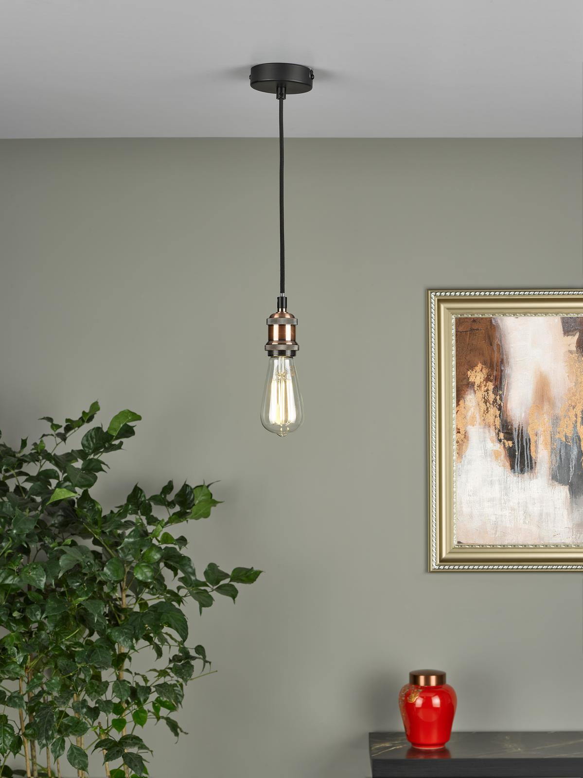 Waco 1 Light E27 Suspension Antique Copper Matt Black