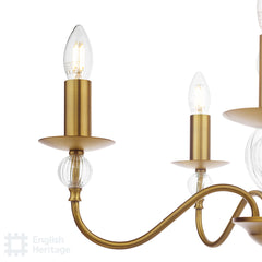 English Heritage Wrest Park 5 Light Armed Pendant Aged Brass and Ribbed Glass