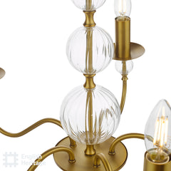 English Heritage Wrest Park 5 Light Armed Pendant Aged Brass and Ribbed Glass