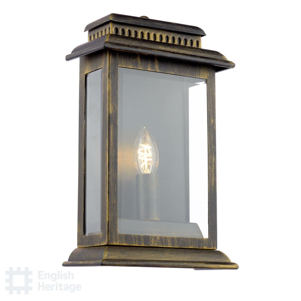 Wrest Park Outdoor Wall Light Matt Black/Gold and Glass IP44