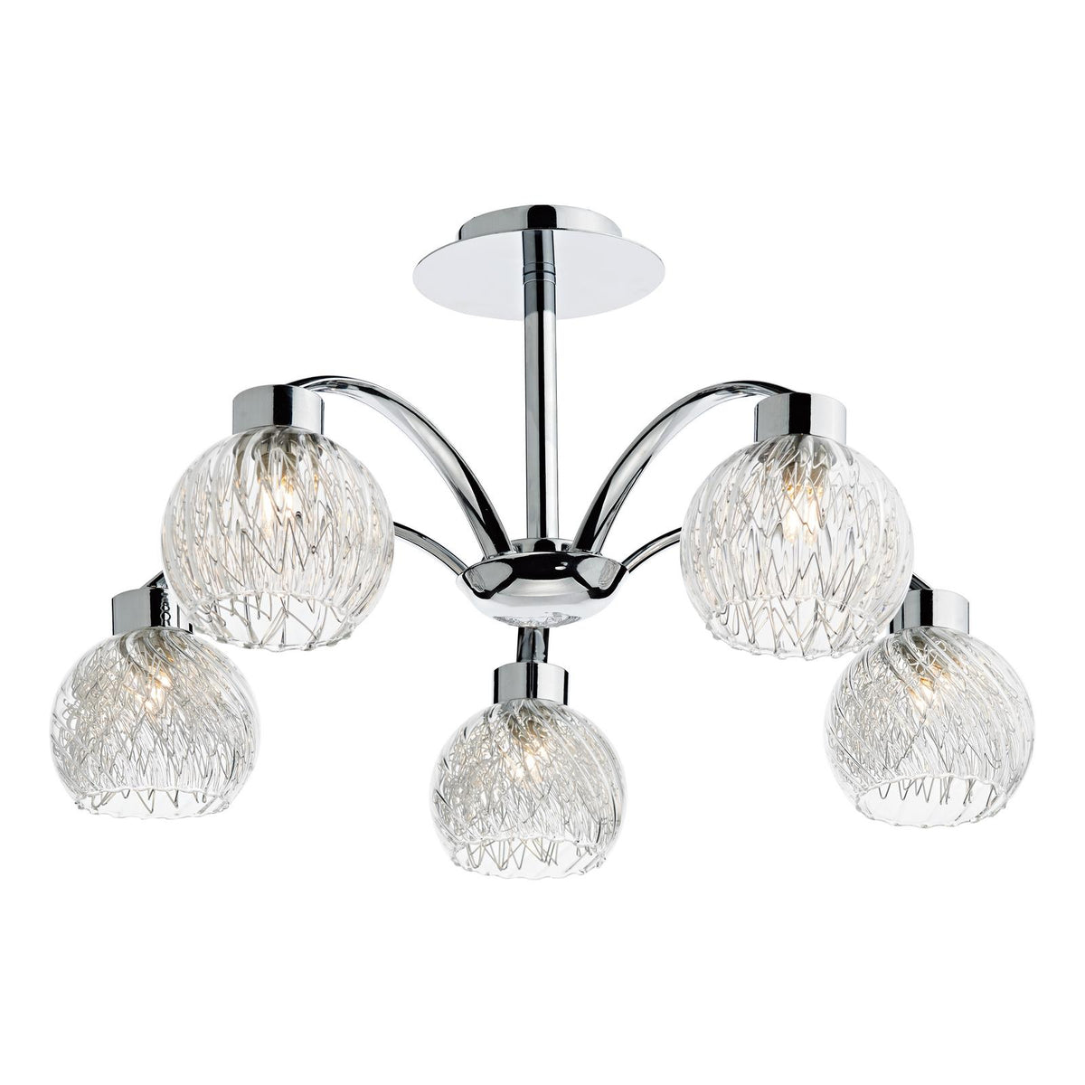 Yasmin 5 Light Semi-Flush Polished Chrome and Ribbed Glass