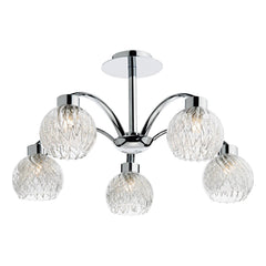Yasmin 5 Light Semi-Flush Polished Chrome and Ribbed Glass