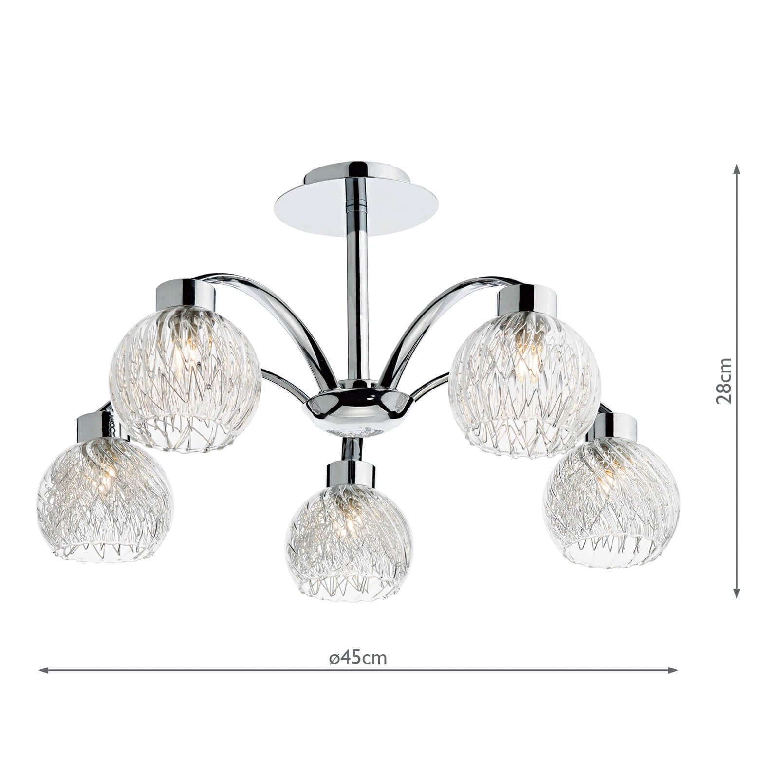 Yasmin 5 Light Semi-Flush Polished Chrome and Ribbed Glass
