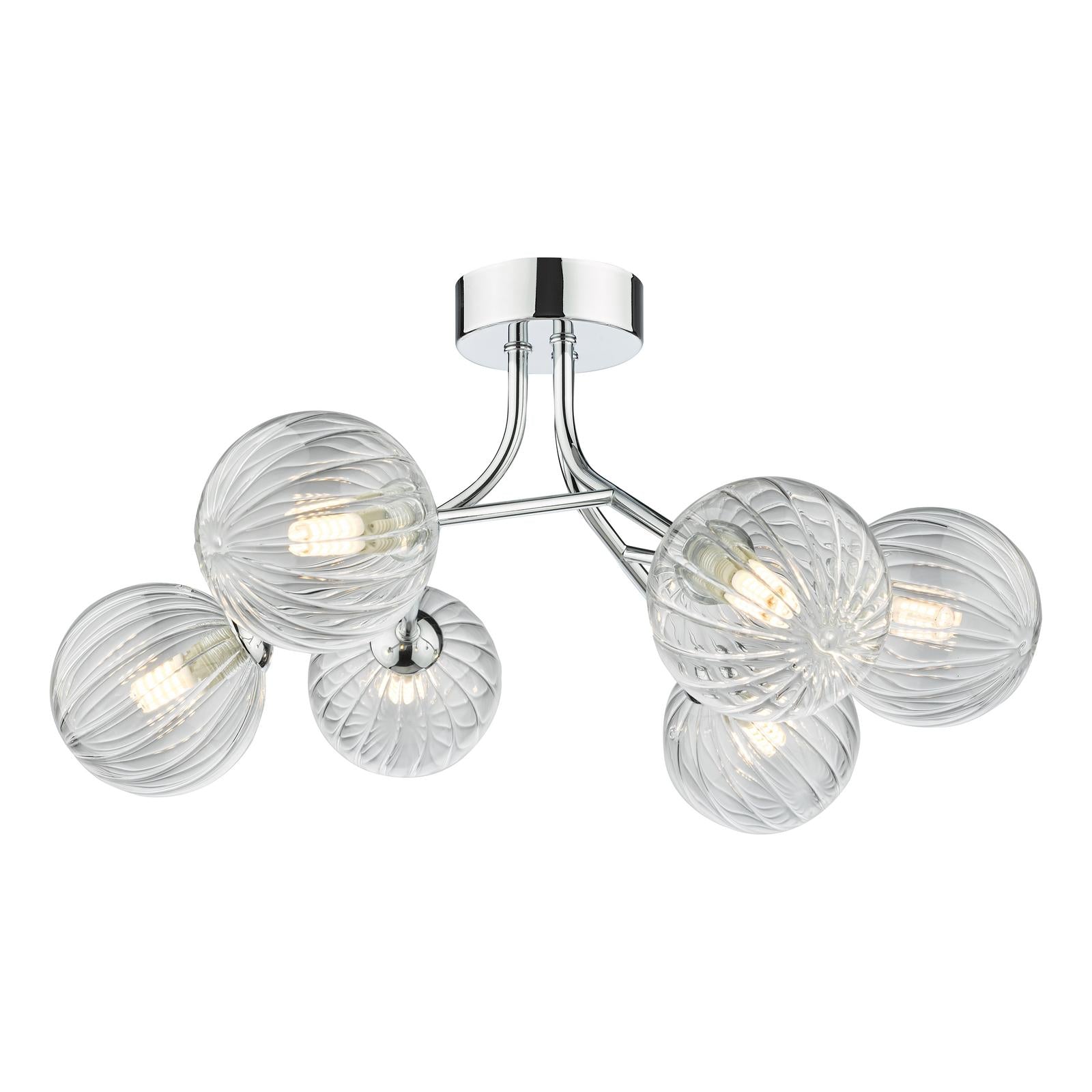 Yiska 6 Light Semi Flush Polished Chrome Ribbed Glass