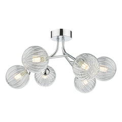 Yiska 6 Light Semi Flush Polished Chrome Ribbed Glass