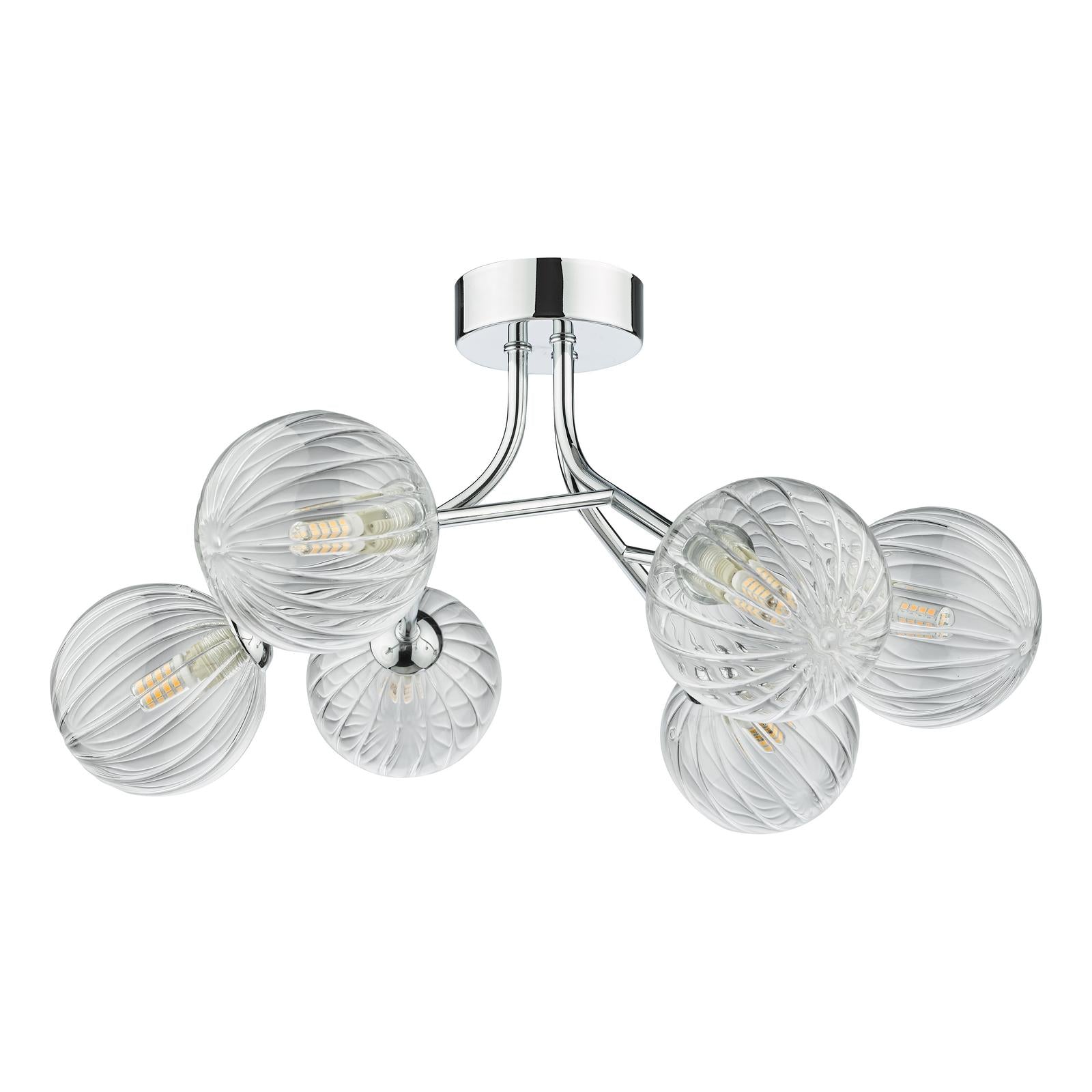 Yiska 6 Light Semi Flush Polished Chrome Ribbed Glass