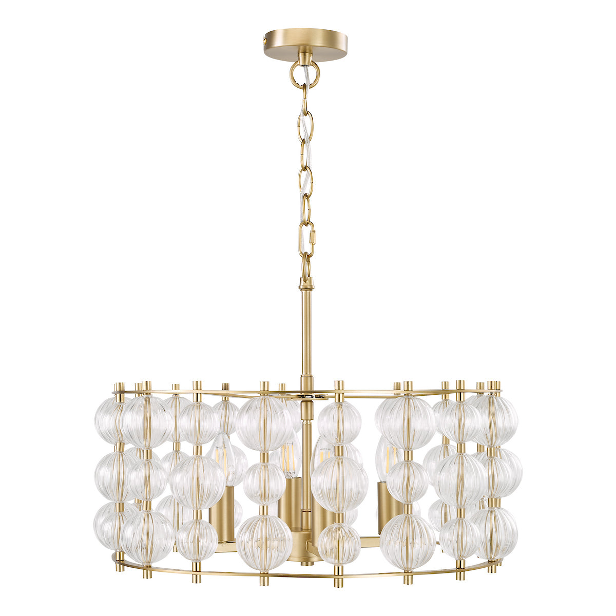 Yuridia 4 Light Pendant Satin Gold and Ribbed Glass