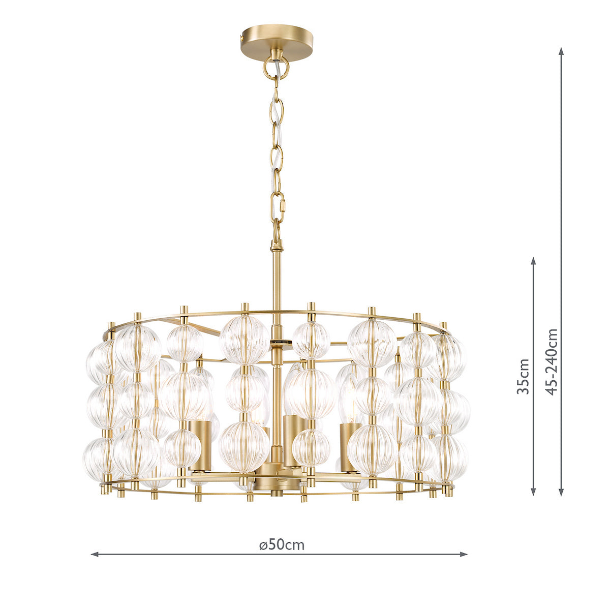 Yuridia 4 Light Pendant Satin Gold and Ribbed Glass