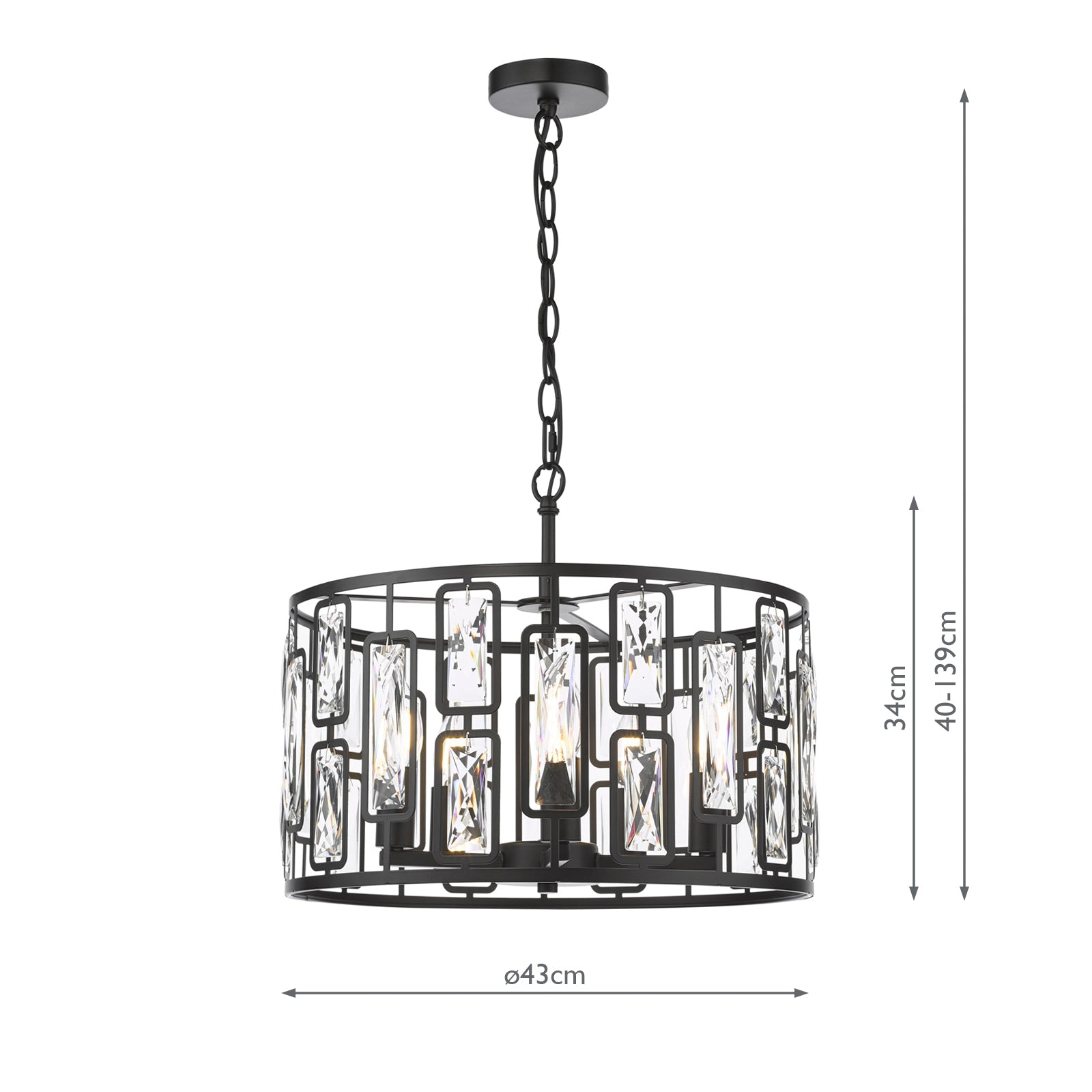 Zoelle 5 Light Pendant Matt Black and Crystal