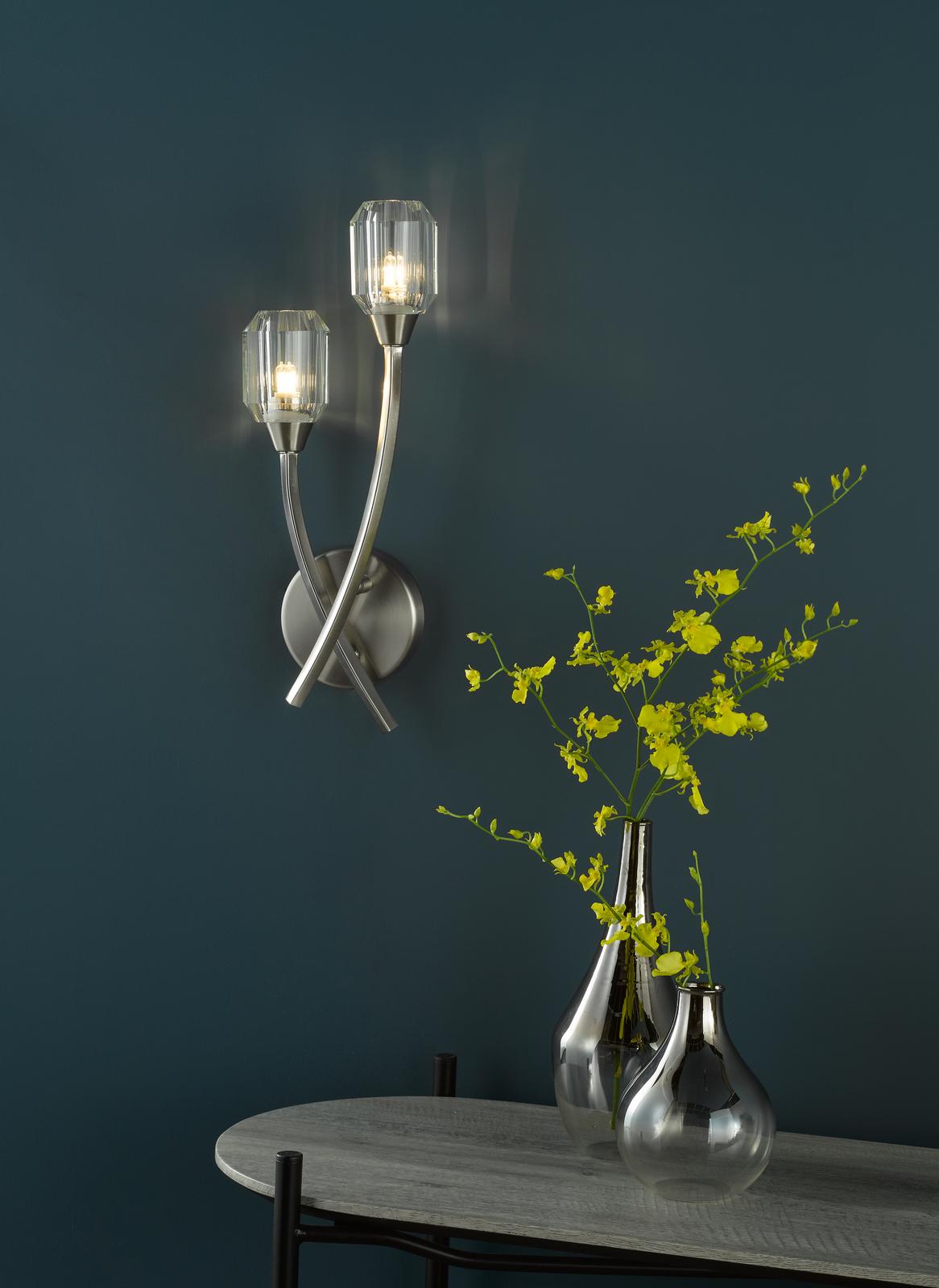 Zonda 2 Light Wall Light Brushed Nickel and Crystal