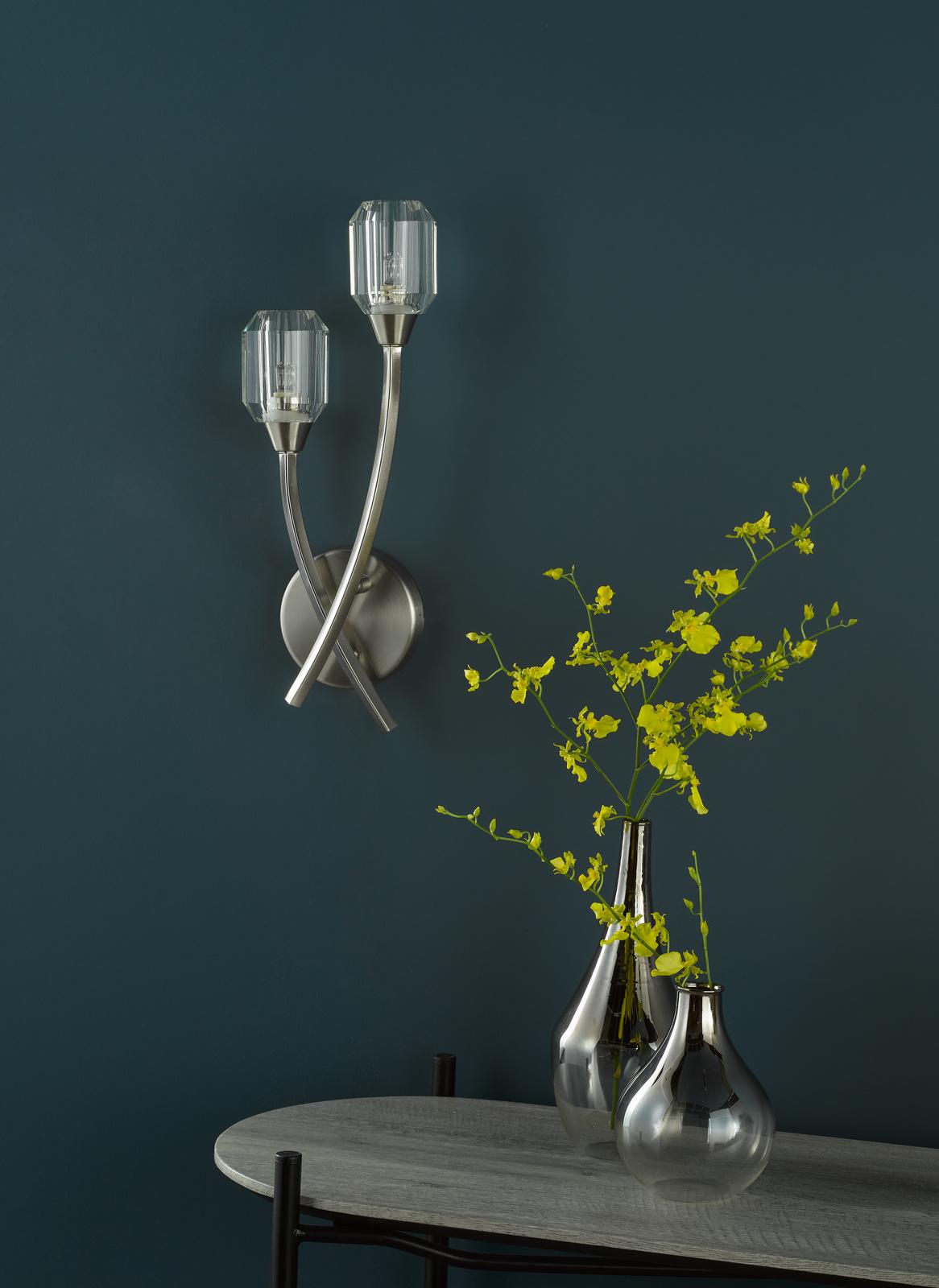 Zonda 2 Light Wall Light Brushed Nickel and Crystal