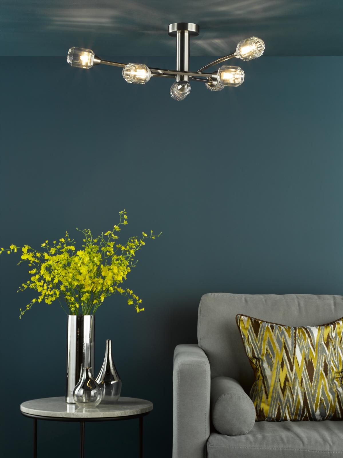 Zonda 6 Light Semi-Flush Brushed Nickel and Crystal