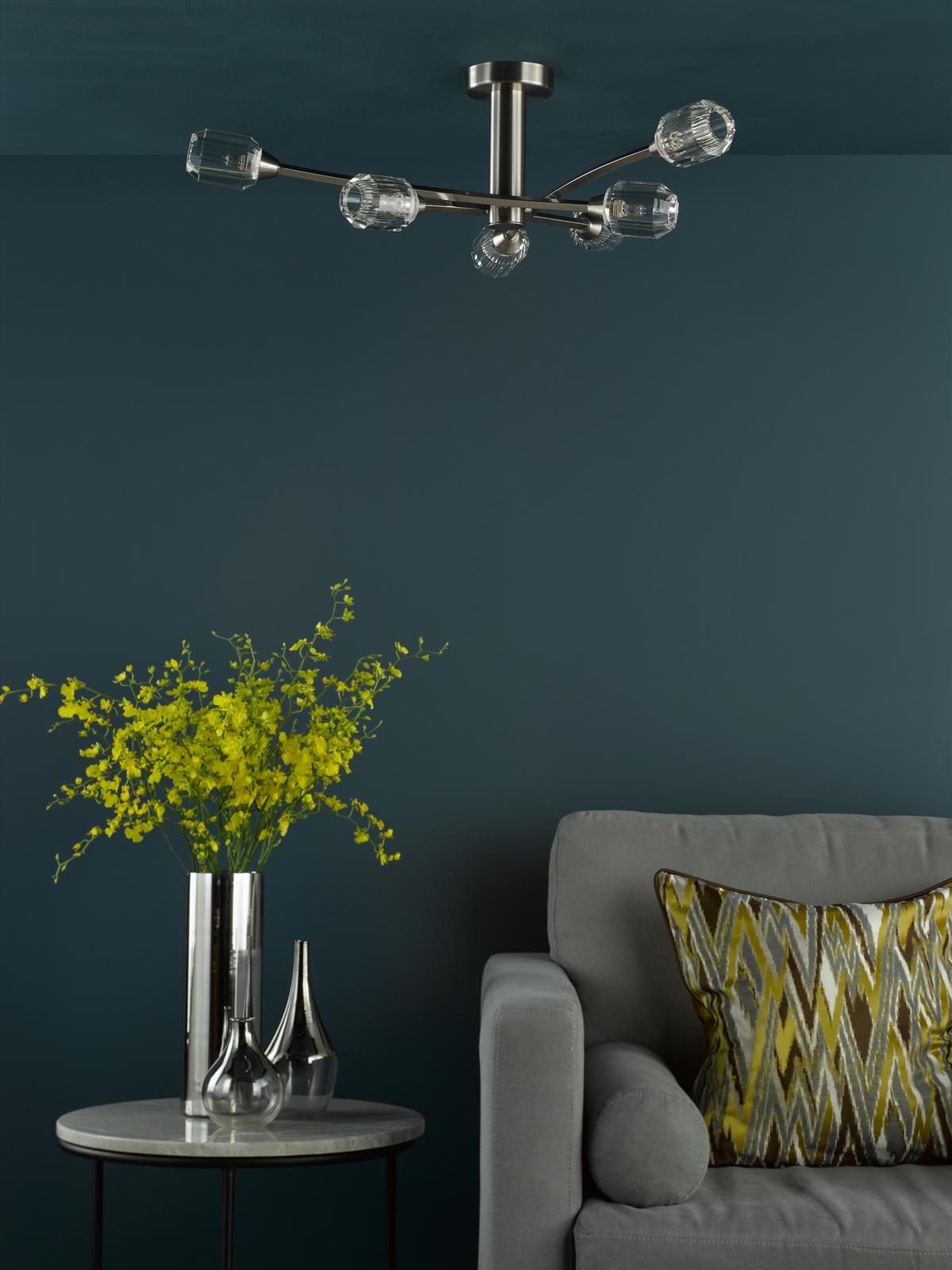 Zonda 6 Light Semi-Flush Brushed Nickel and Crystal
