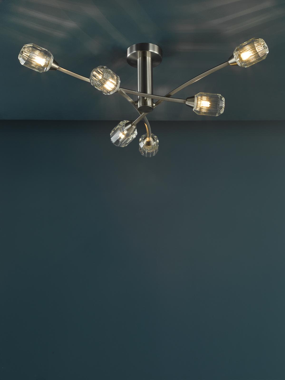 Zonda 6 Light Semi-Flush Brushed Nickel and Crystal