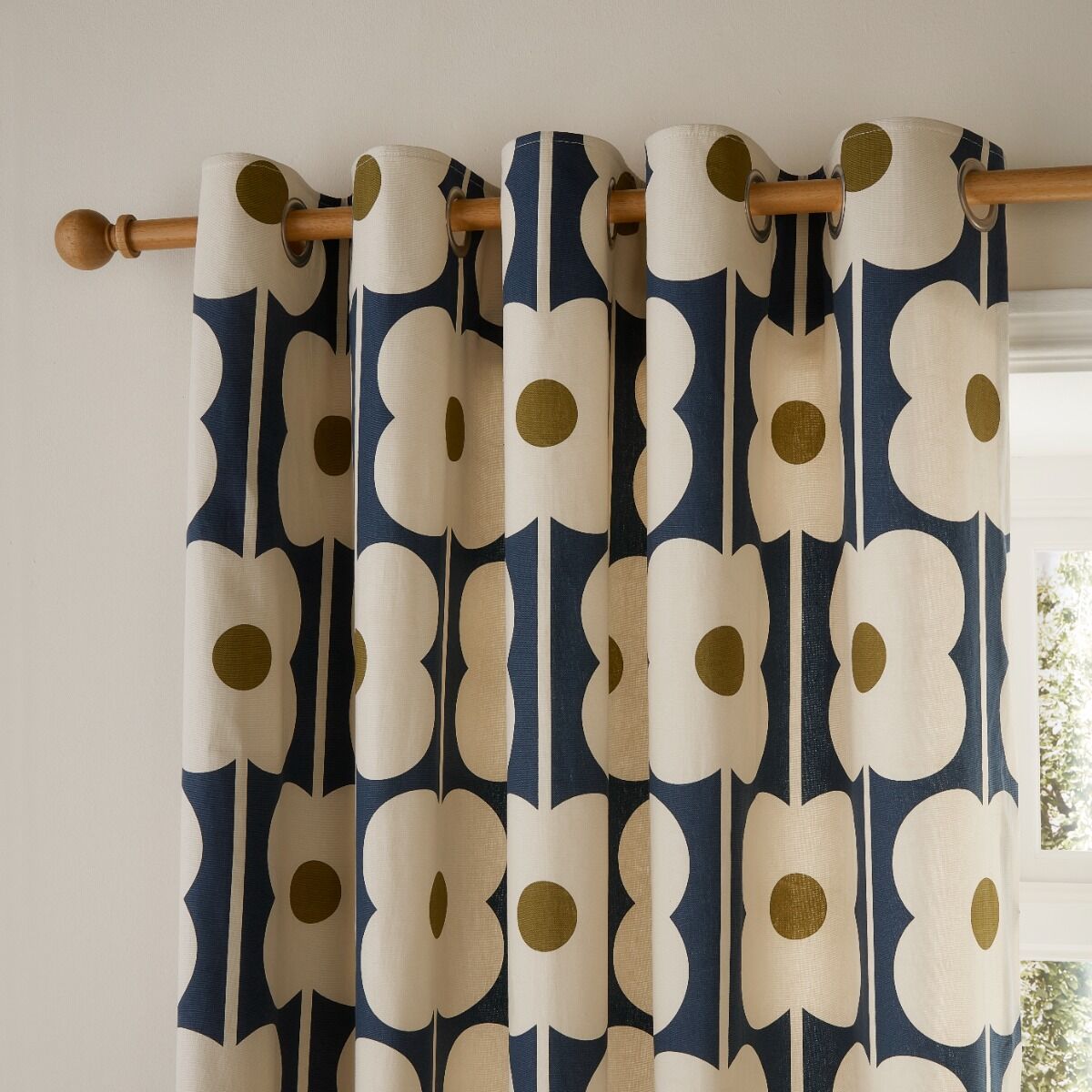 Orla Kiely Abacus Flower Navy Ready Made Eyelet Curtains