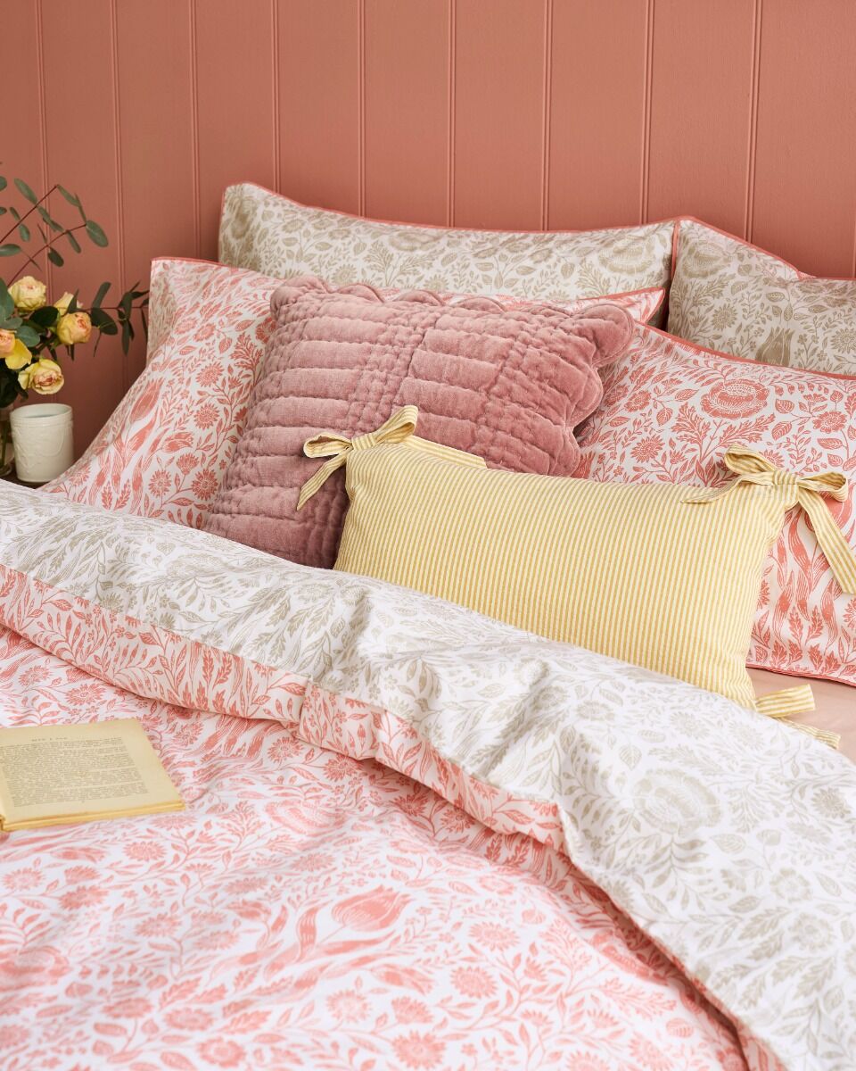 Laura Ashley Ashstead Damask Natural Coral Bedding