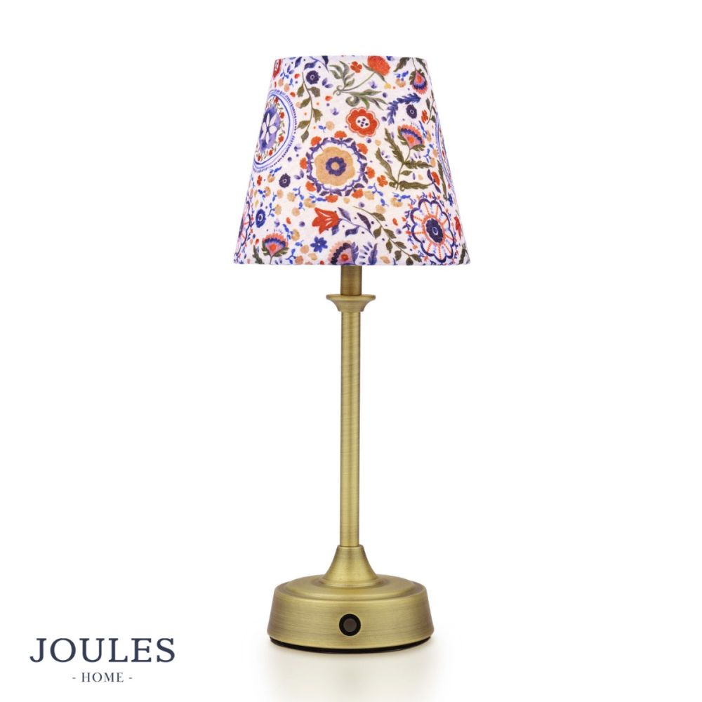 Joules Apsley Rechargeable Table Lamp Matt Antique Brass With Multi Coloured Shade LED