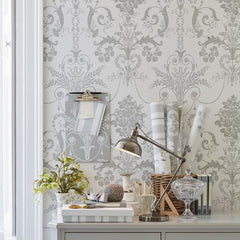 Laura Ashley Josette Wallpaper Dove Grey / White