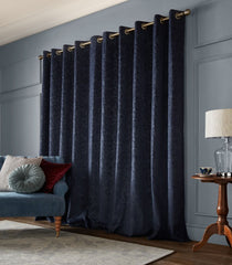 Laura Ashley Barley Embossed Midnight Ready Made Eyelet Curtains