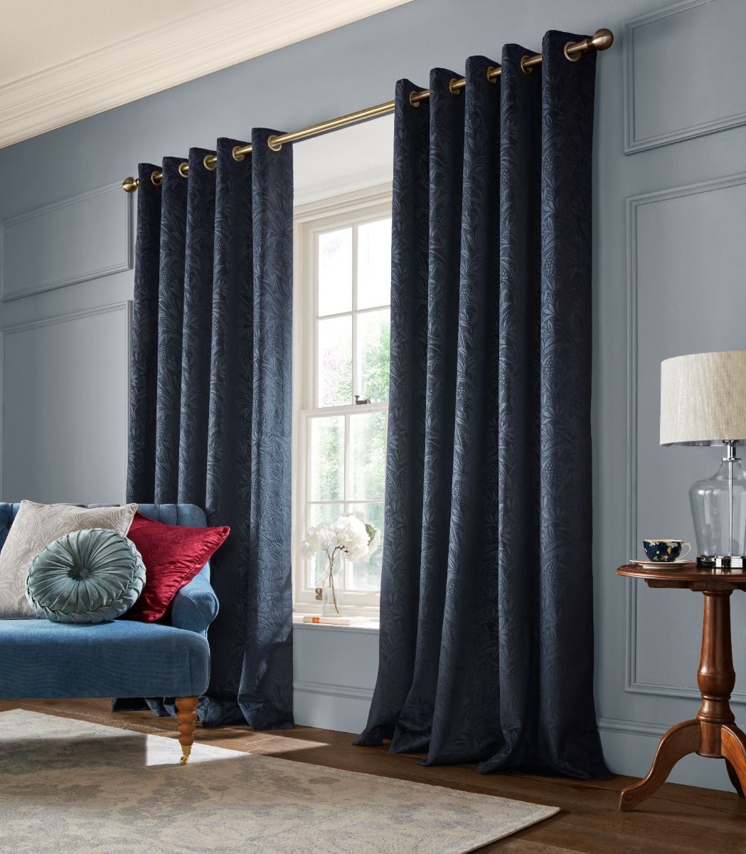 Laura Ashley Barley Embossed Midnight Ready Made Eyelet Curtains