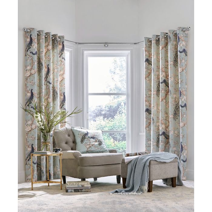 Laura Ashley Belvedere Duck Egg  Ready Made Eyelet Curtains