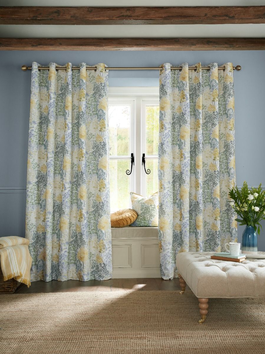 Laura Ashley Bernwood Ochre Yellow Ready Made Eyelet Curtains