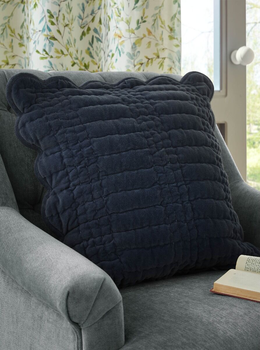 Laura Ashley Brady Scalloped Navy Microfibre 43x43cm Cushion