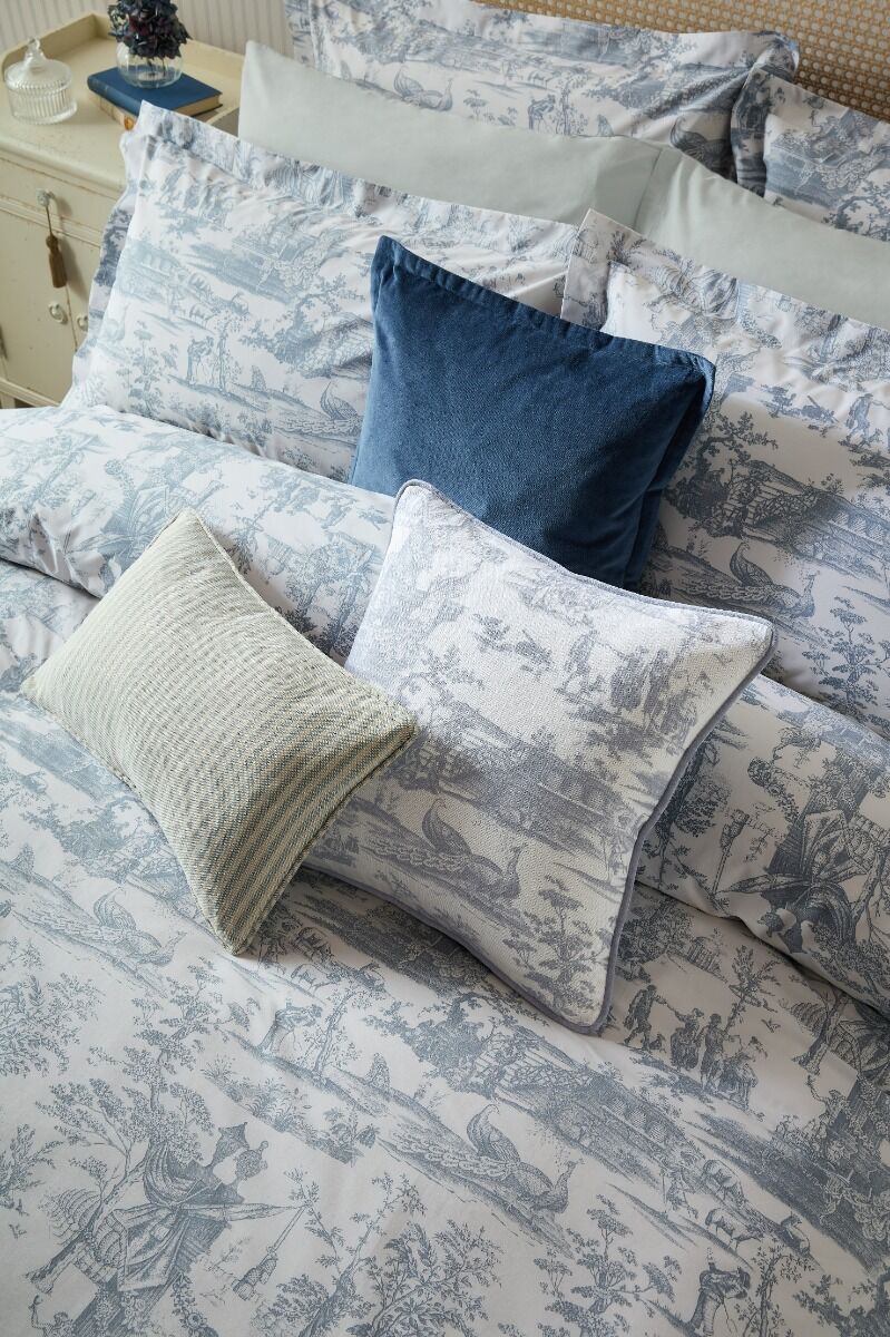 Laura Ashley Braysmith Toile Chambray Blue 45x45cm Microfibre Cushion