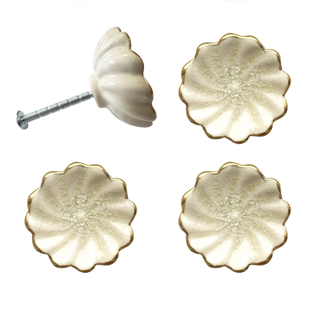 Laura Ashley Scalloped Drawer Pull, Off White & Gold, Set of 4