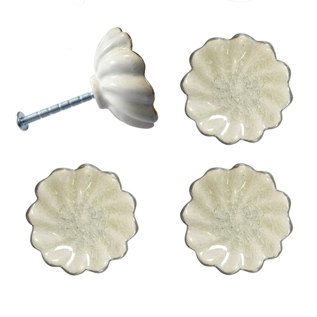 Laura Ashley Scalloped Drawer Pull, Off White & Silver, Set of 4
