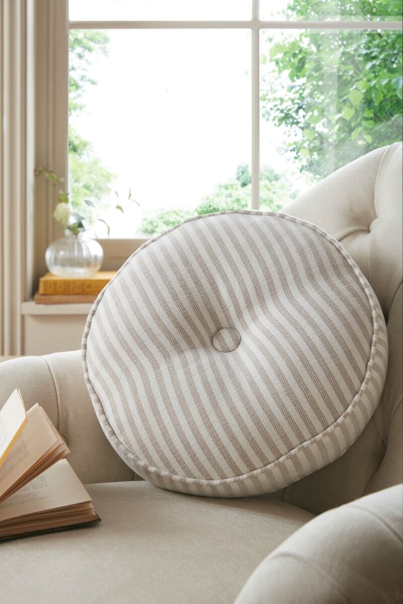 Laura Ashley Cornish Stripe Natural Mf 35x8cm Filled Circular Cushion