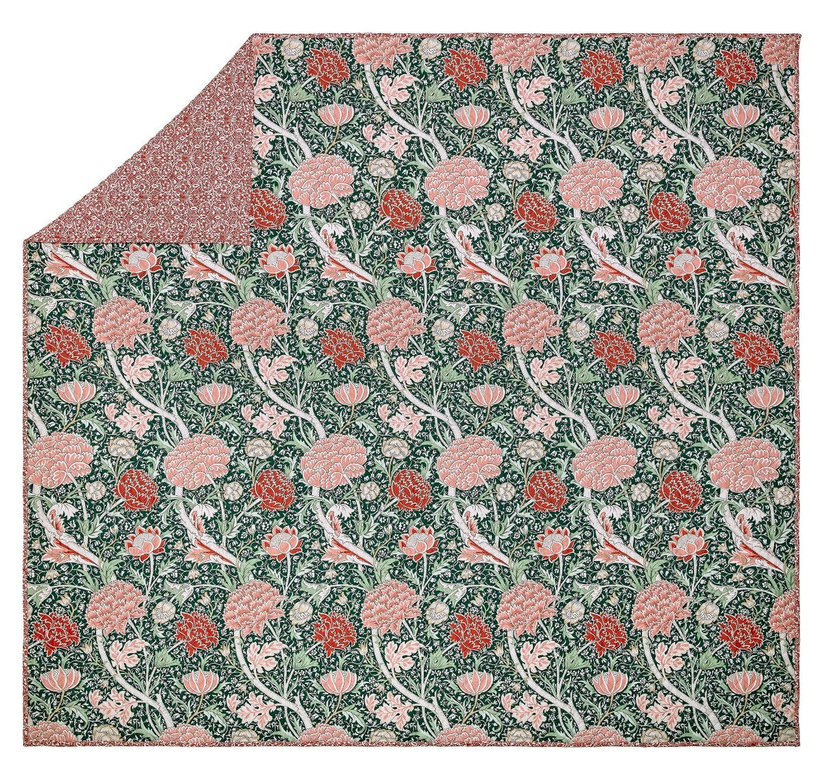 William Morris At Home Cray Forest Green/cranberry 235x235cm Quilted Bedspread