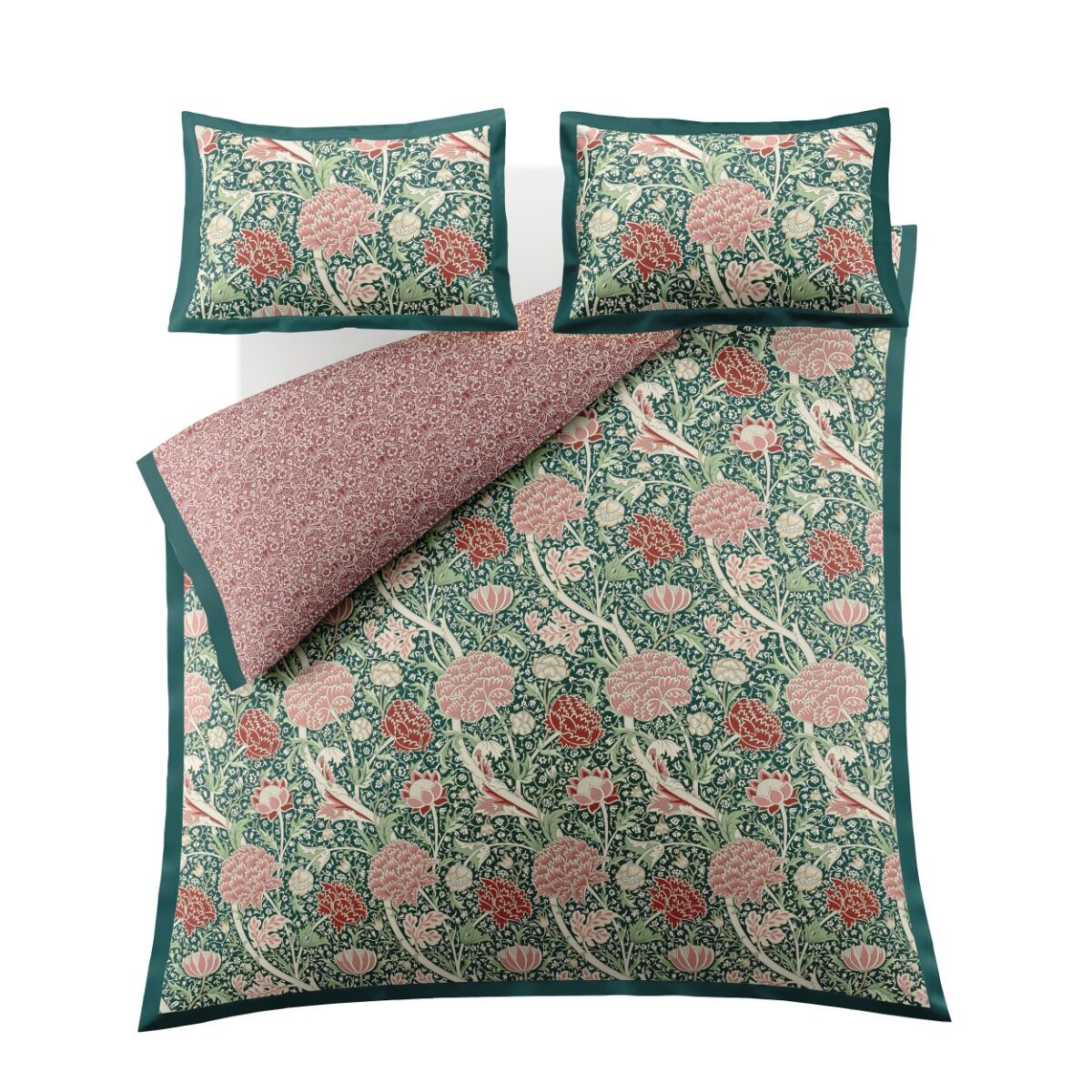 William Morris At Home Cray Forest Green/cranberry Bedding