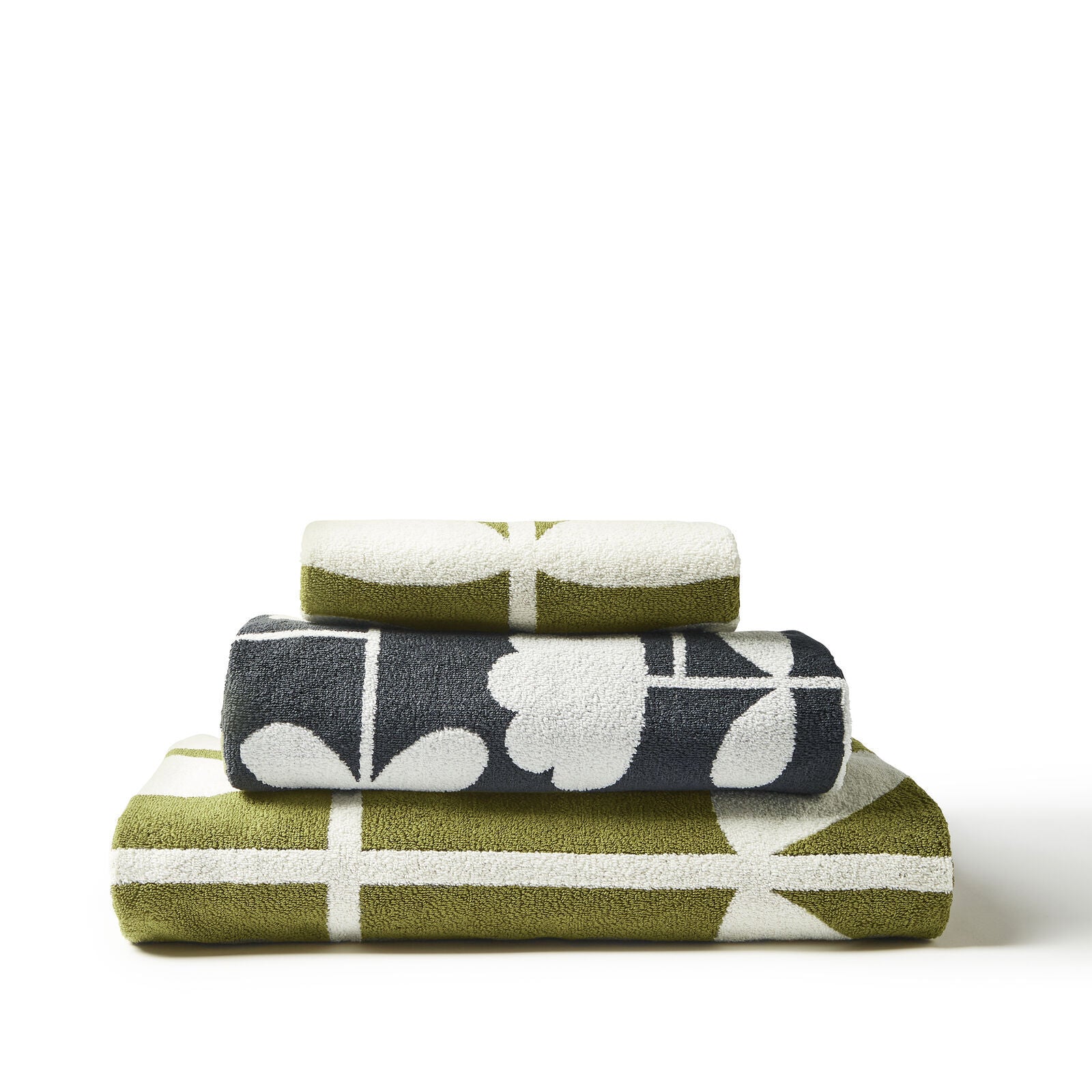 Orla Kiely Cut Stem Moss / Charcoal Towels