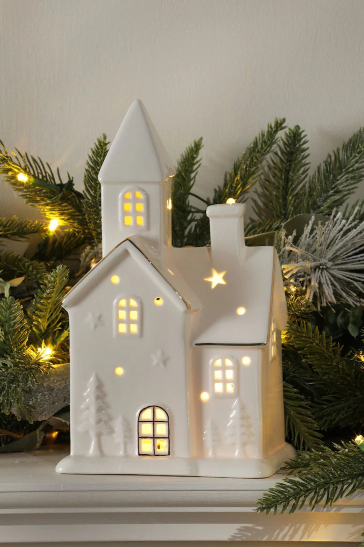 Laura Ashley White Ceramic House Lit Decoration