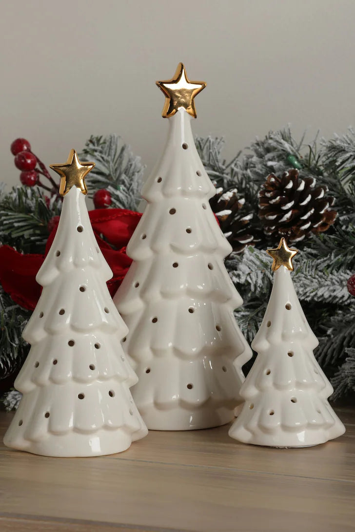 Laura Ashley White Ceramic Trees Set of 3