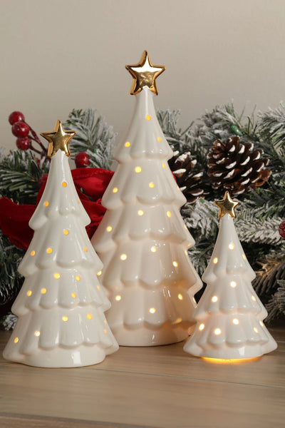 Laura Ashley White Ceramic Star Christmas Trees Set of 3 – The