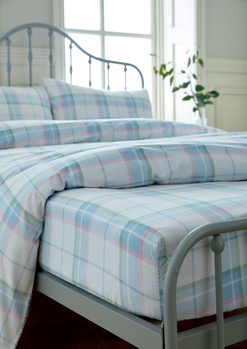 Laura Ashley Highland Check Sherston Powder Blue Fitted Sheet