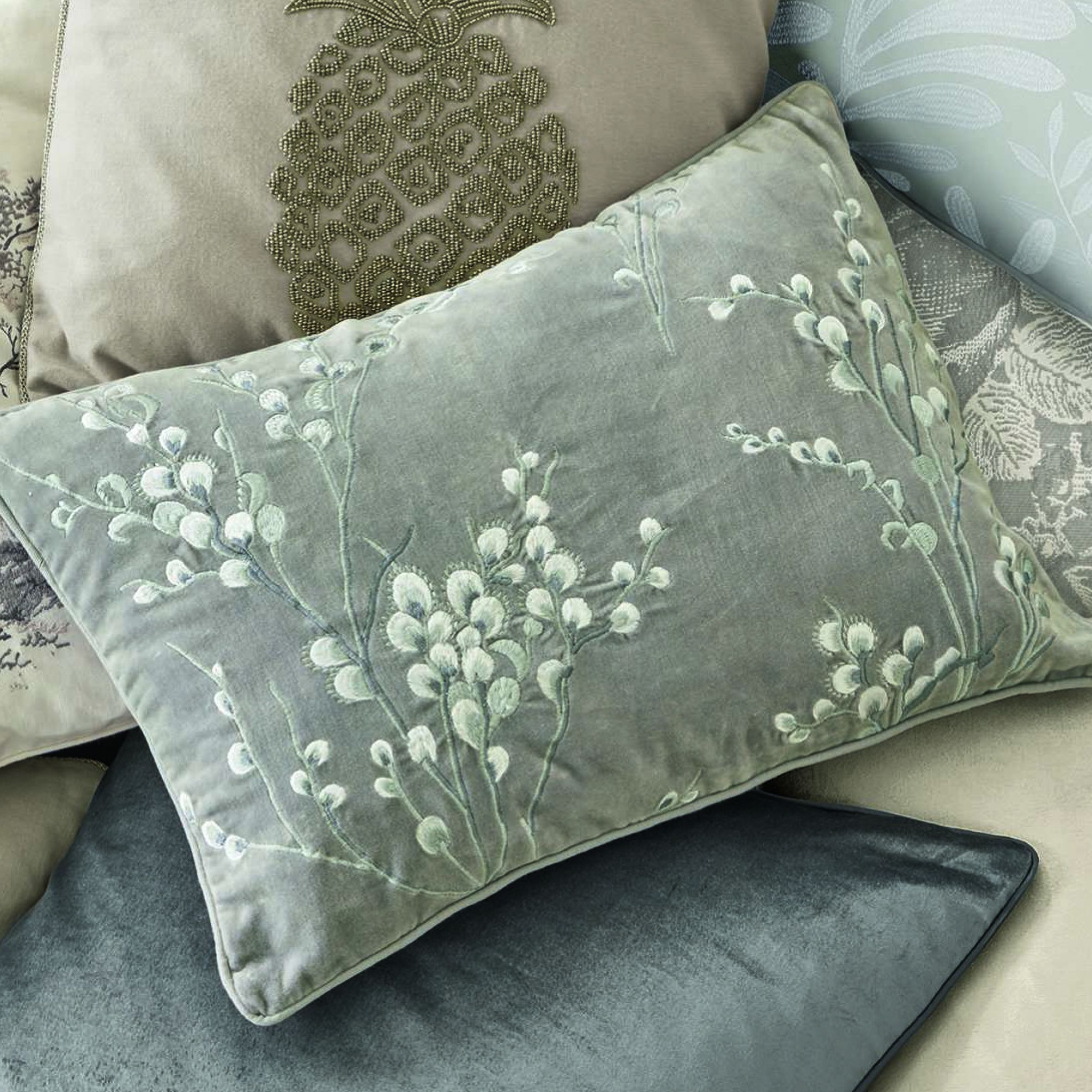 Laura Ashley Pussy Willow Embroidered Steel Cushion